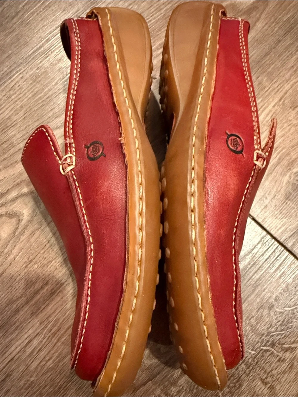 Børn Red Leather Slip On Mules Driving Loafer Women’s Size 7